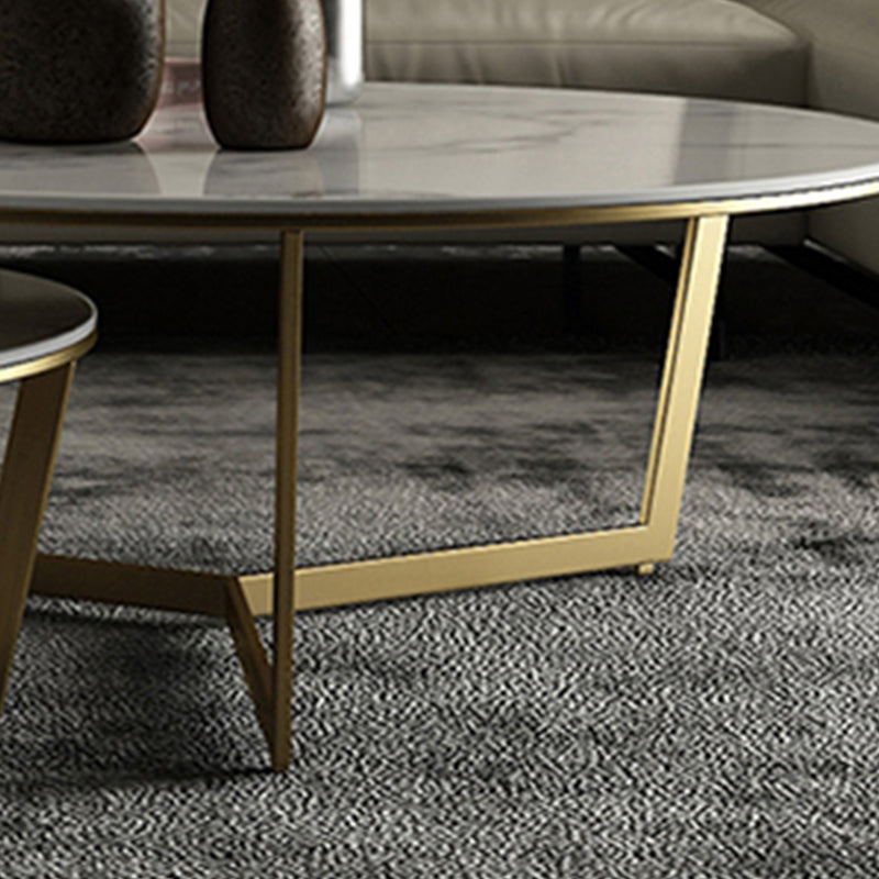 Glam White Frame Coffee Table Round Slate Top Cocktail Table