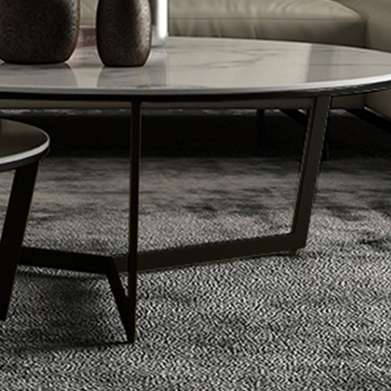 Glam White Frame Coffee Table Round Slate Top Cocktail Table