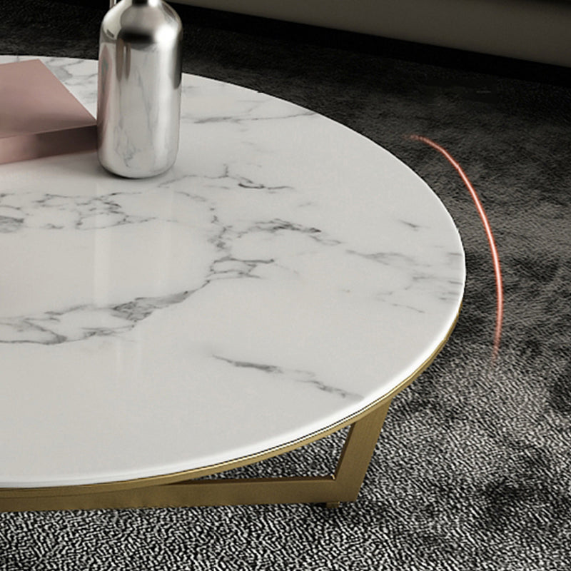 Glam White Frame Coffee Table Round Slate Top Cocktail Table