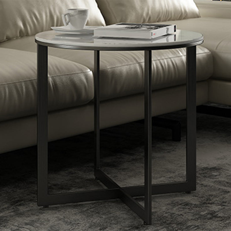 Glam White Frame Coffee Table Round Slate Top Cocktail Table