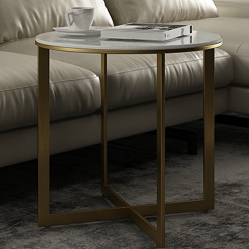 Glam White Frame Coffee Table Round Slate Top Cocktail Table