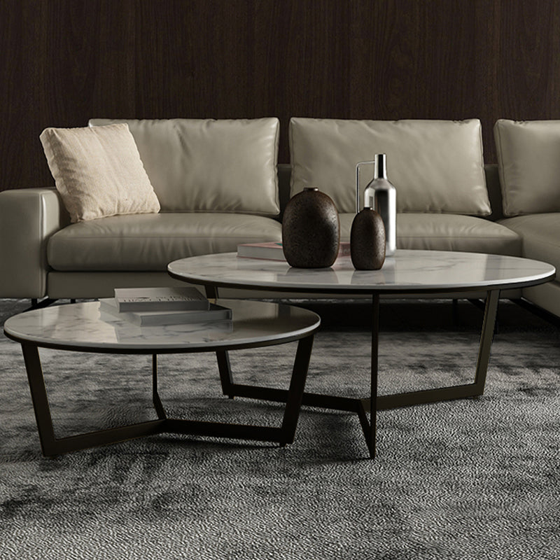 Glam White Frame Coffee Table Round Slate Top Cocktail Table