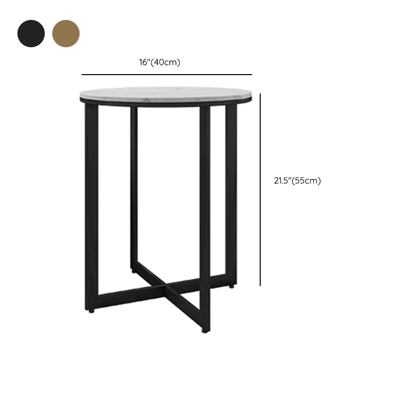 Glam White Frame Coffee Table Round Slate Top Cocktail Table