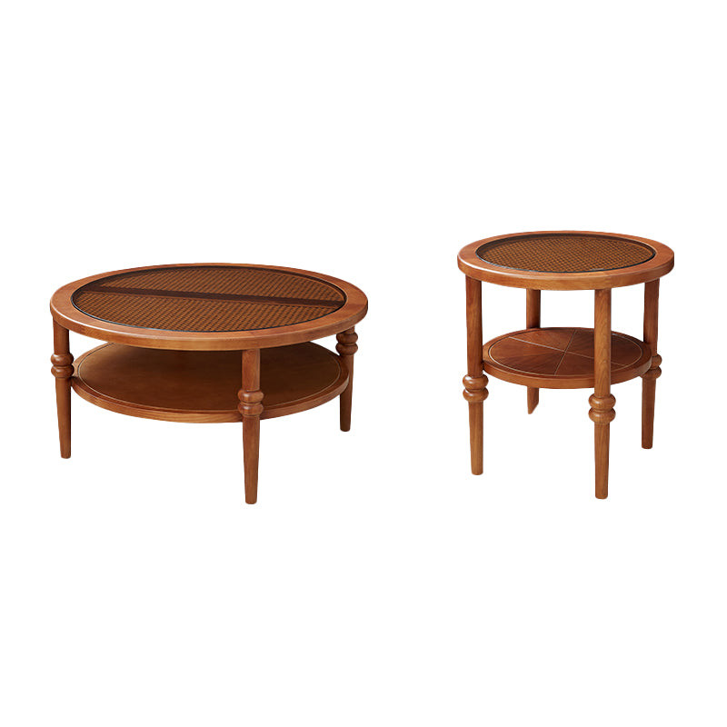 Modern Round Cocktail Table Glass Top Coffee Cocktail Table with Shelf