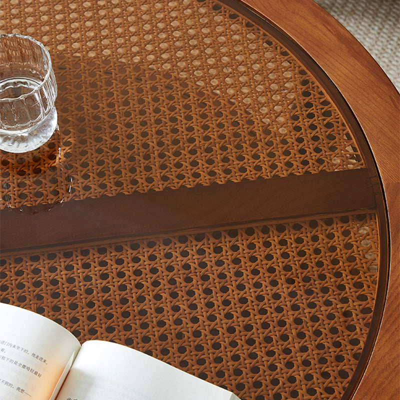 Modern Round Cocktail Table Glass Top Coffee Cocktail Table with Shelf