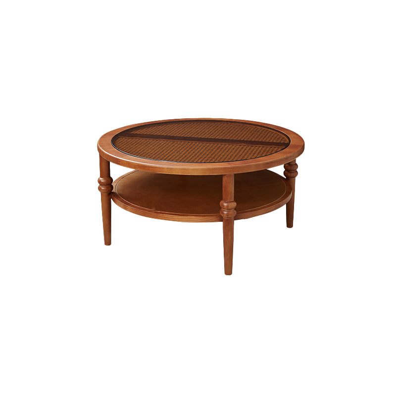 Modern Round Cocktail Table Glass Top Coffee Cocktail Table with Shelf