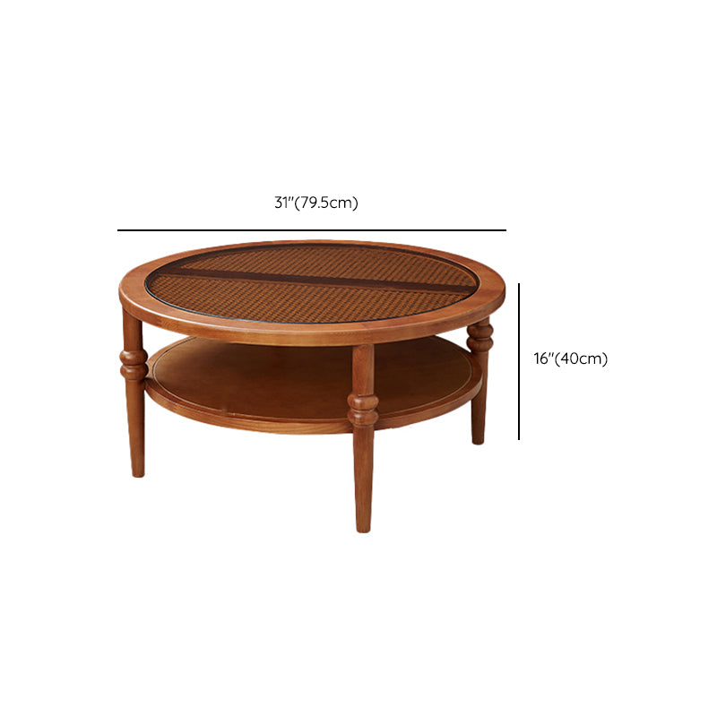 Modern Round Cocktail Table Glass Top Coffee Cocktail Table with Shelf