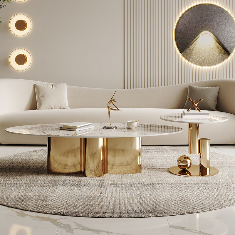 Abstract Cocktail Table Glam Oval Slate Top Coffee or End Table