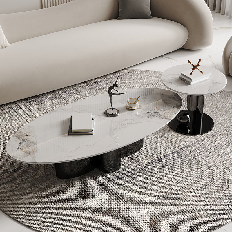 Abstract Cocktail Table Glam Oval Slate Top Coffee or End Table