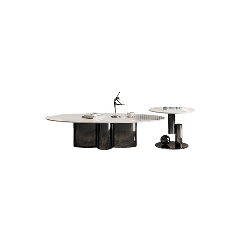 Abstract Cocktail Table Glam Oval Slate Top Coffee or End Table