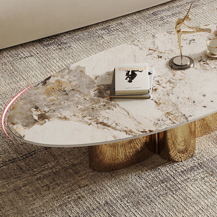 Abstract Cocktail Table Glam Oval Slate Top Coffee or End Table
