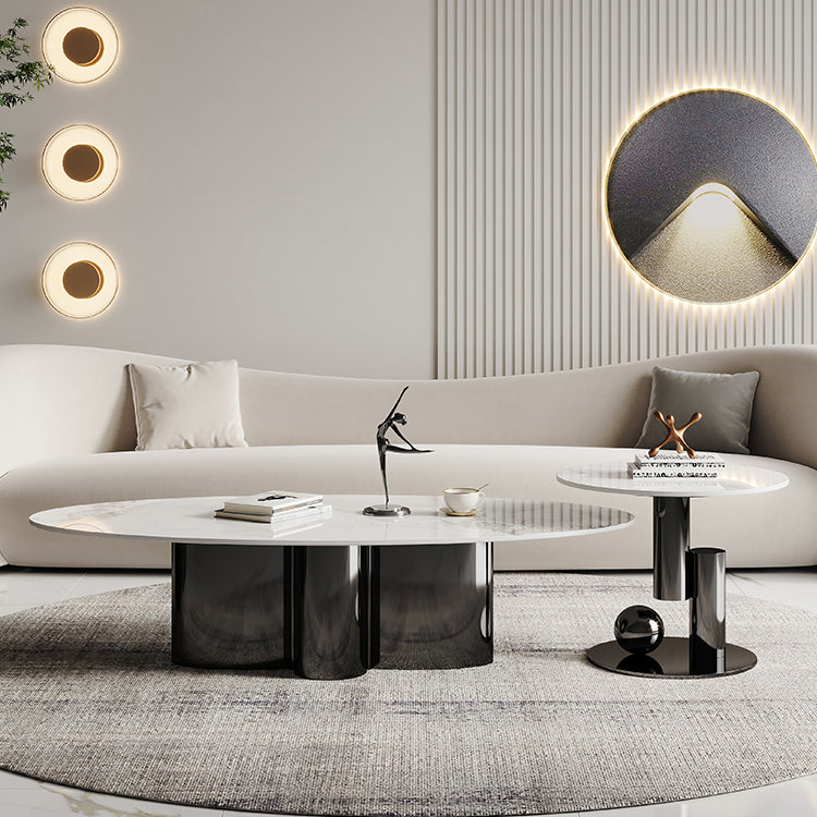 Abstract Cocktail Table Glam Oval Slate Top Coffee or End Table