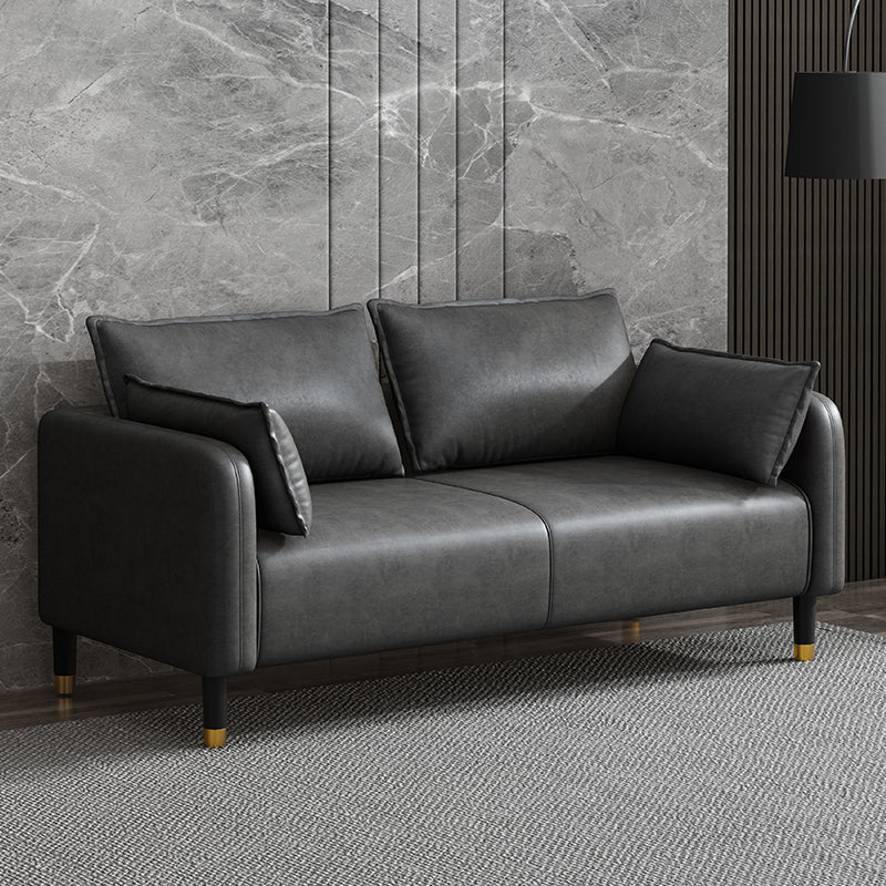 Modern 2-seat Sofa Faux Leather Tuxedo Arm Sofa with 2 Pillows