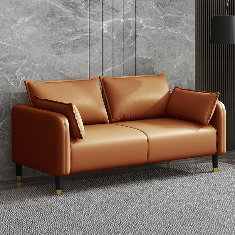 Modern 2-seat Sofa Faux Leather Tuxedo Arm Sofa with 2 Pillows