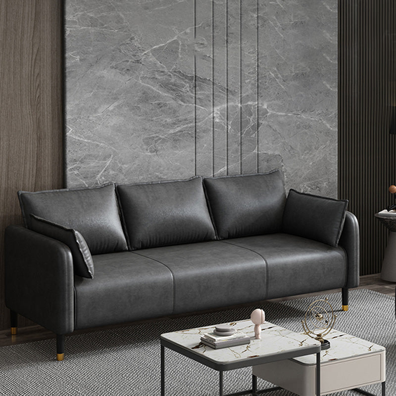 Modern 2-seat Sofa Faux Leather Tuxedo Arm Sofa with 2 Pillows