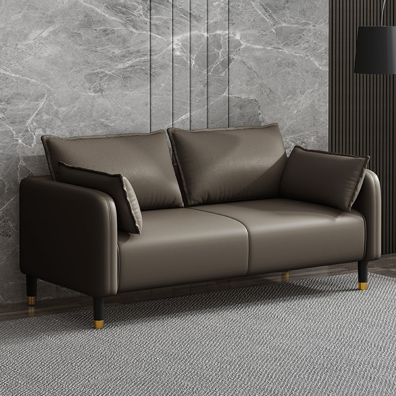 Modern 2-seat Sofa Faux Leather Tuxedo Arm Sofa with 2 Pillows