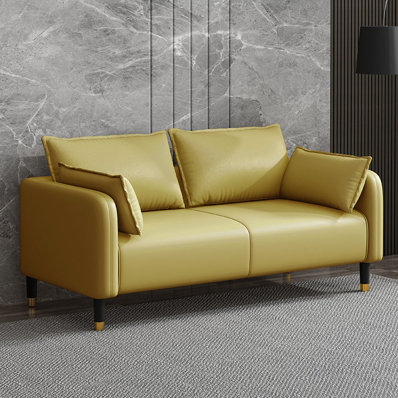 Modern 2-seat Sofa Faux Leather Tuxedo Arm Sofa with 2 Pillows