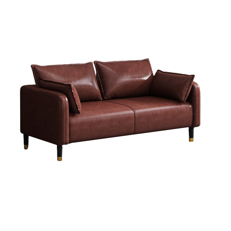 Modern 2-seat Sofa Faux Leather Tuxedo Arm Sofa with 2 Pillows
