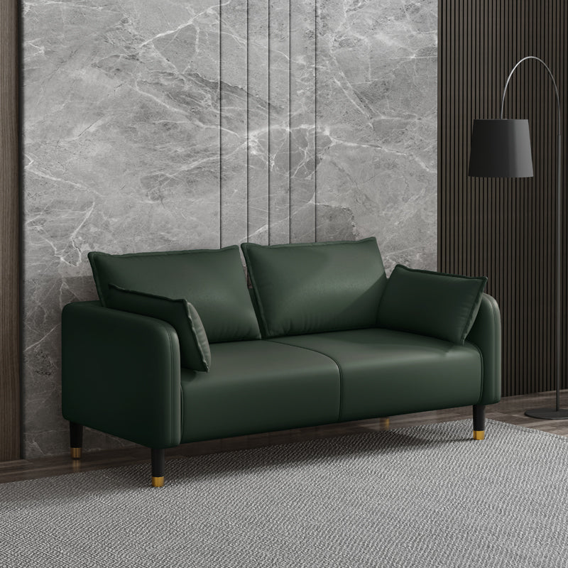 Modern 2-seat Sofa Faux Leather Tuxedo Arm Sofa with 2 Pillows