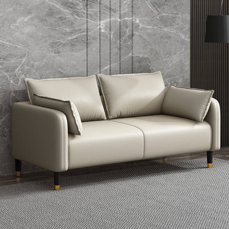 Modern 2-seat Sofa Faux Leather Tuxedo Arm Sofa with 2 Pillows