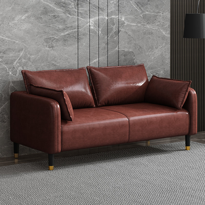 Modern 2-seat Sofa Faux Leather Tuxedo Arm Sofa with 2 Pillows