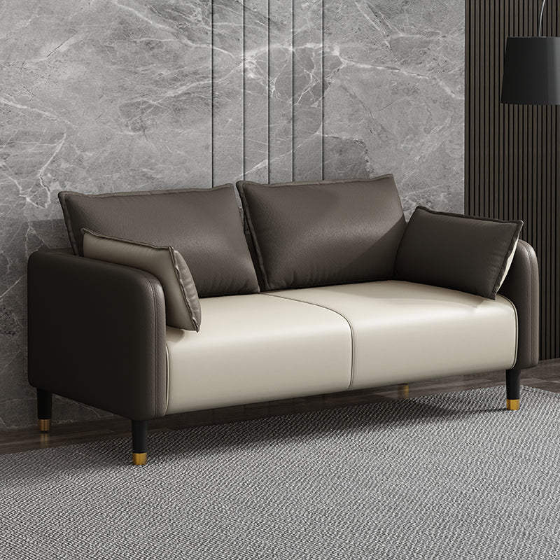 Modern 2-seat Sofa Faux Leather Tuxedo Arm Sofa with 2 Pillows