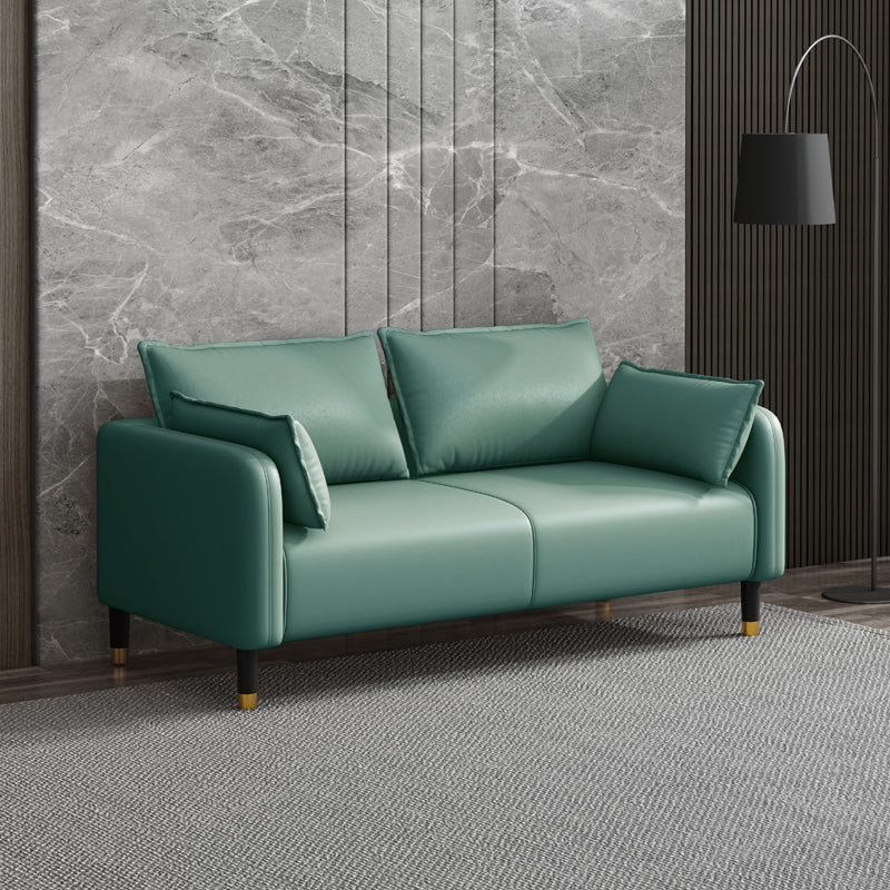Modern 2-seat Sofa Faux Leather Tuxedo Arm Sofa with 2 Pillows