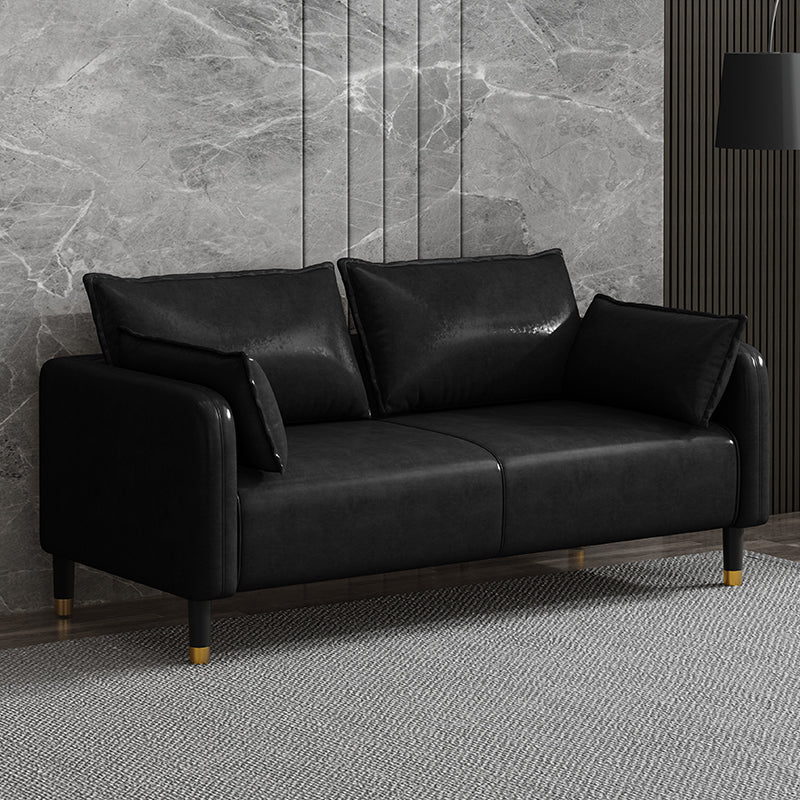Modern 2-seat Sofa Faux Leather Tuxedo Arm Sofa with 2 Pillows