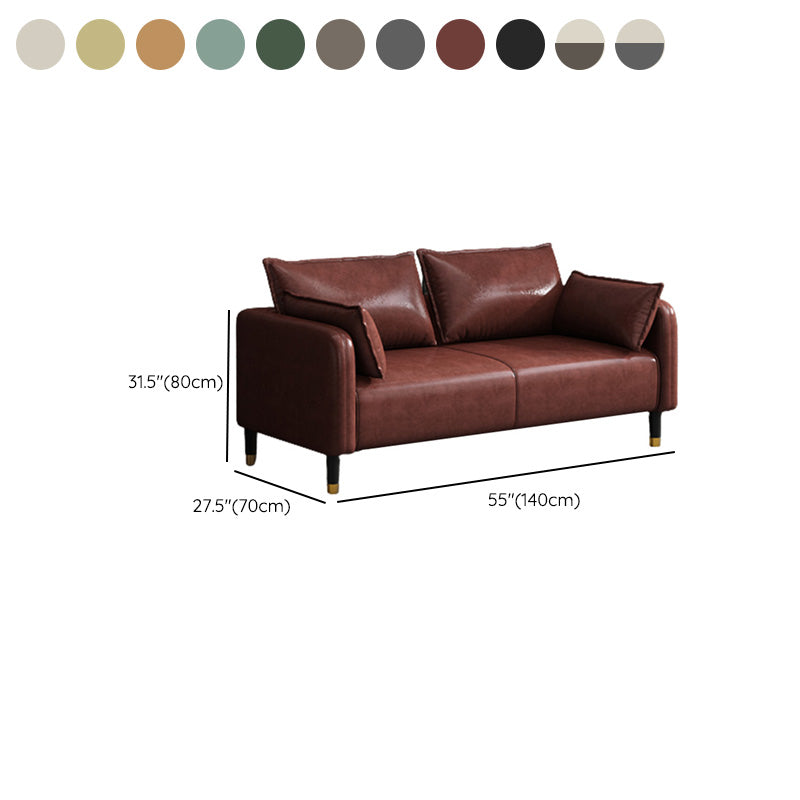 Modern 2-seat Sofa Faux Leather Tuxedo Arm Sofa with 2 Pillows