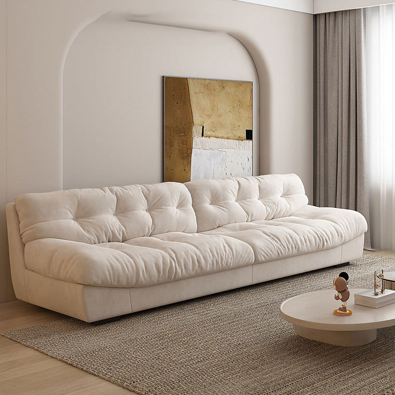 Contemporary White Sofa Faux Leather Armless Sofa with Loose Back
