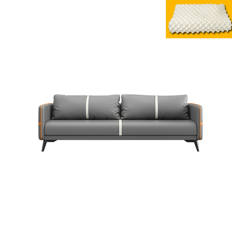 Contemporary Gray Sofa Faux Leather Square Arm Sofa with Pillows