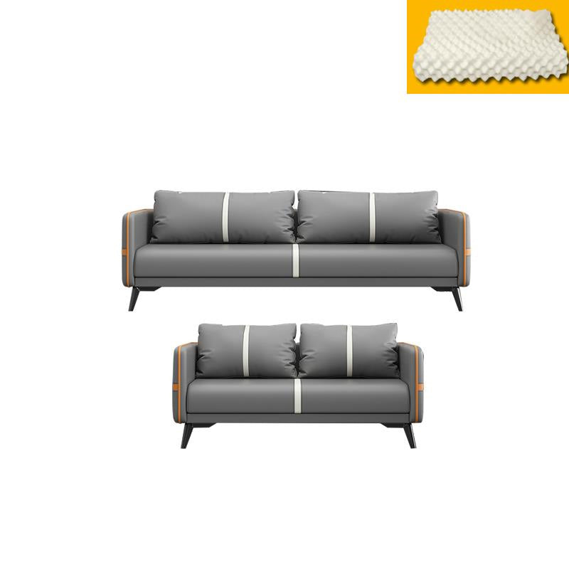 Contemporary Gray Sofa Faux Leather Square Arm Sofa with Pillows