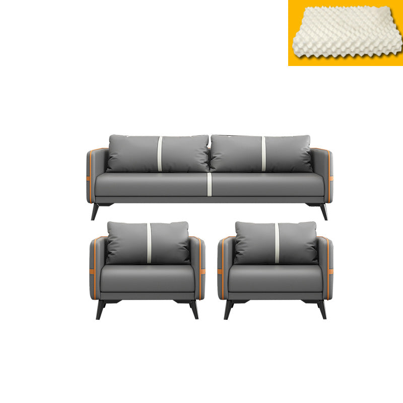 Contemporary Gray Sofa Faux Leather Square Arm Sofa with Pillows