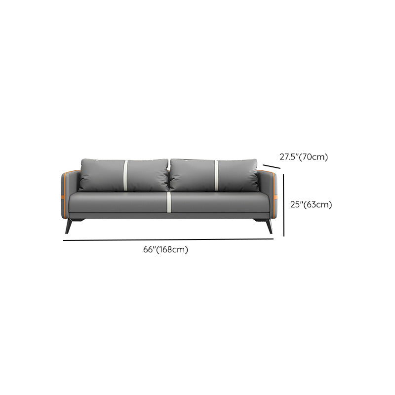 Contemporary Gray Sofa Faux Leather Square Arm Sofa with Pillows