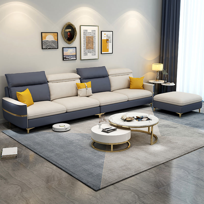 Glam Sectional Sofa Beige Leather Sectional with Bostol Pillows
