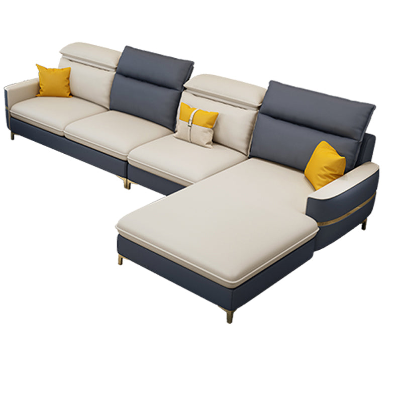 Glam Sectional Sofa Beige Leather Sectional with Bostol Pillows