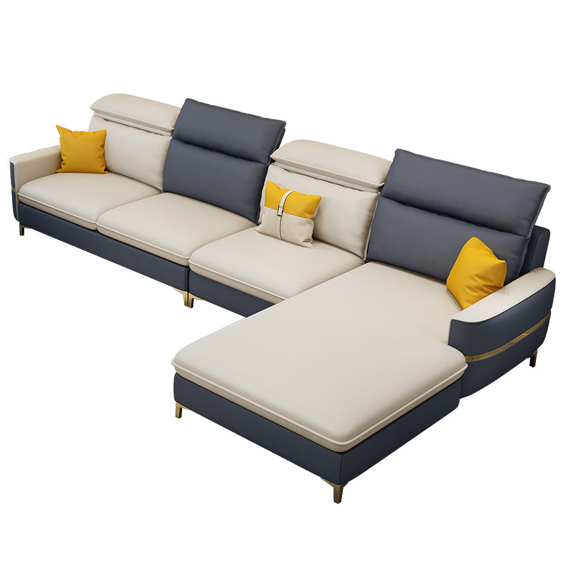Glam Sectional Sofa Beige Leather Sectional with Bostol Pillows