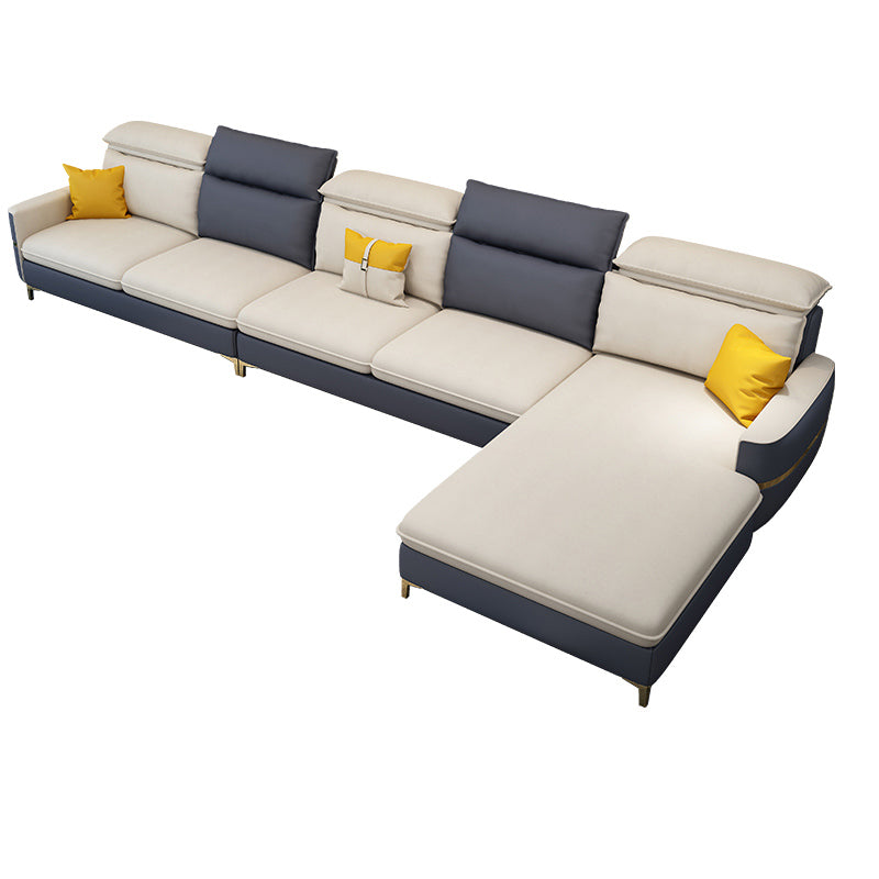 Glam Sectional Sofa Beige Leather Sectional with Bostol Pillows