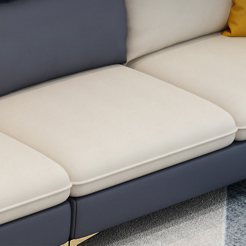 Glam Sectional Sofa Beige Leather Sectional with Bostol Pillows