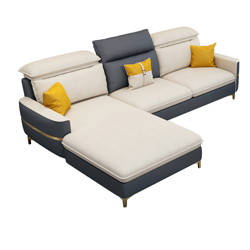 Glam Sectional Sofa Beige Leather Sectional with Bostol Pillows