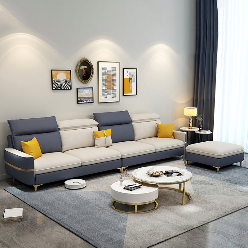 Glam Sectional Sofa Beige Leather Sectional with Bostol Pillows