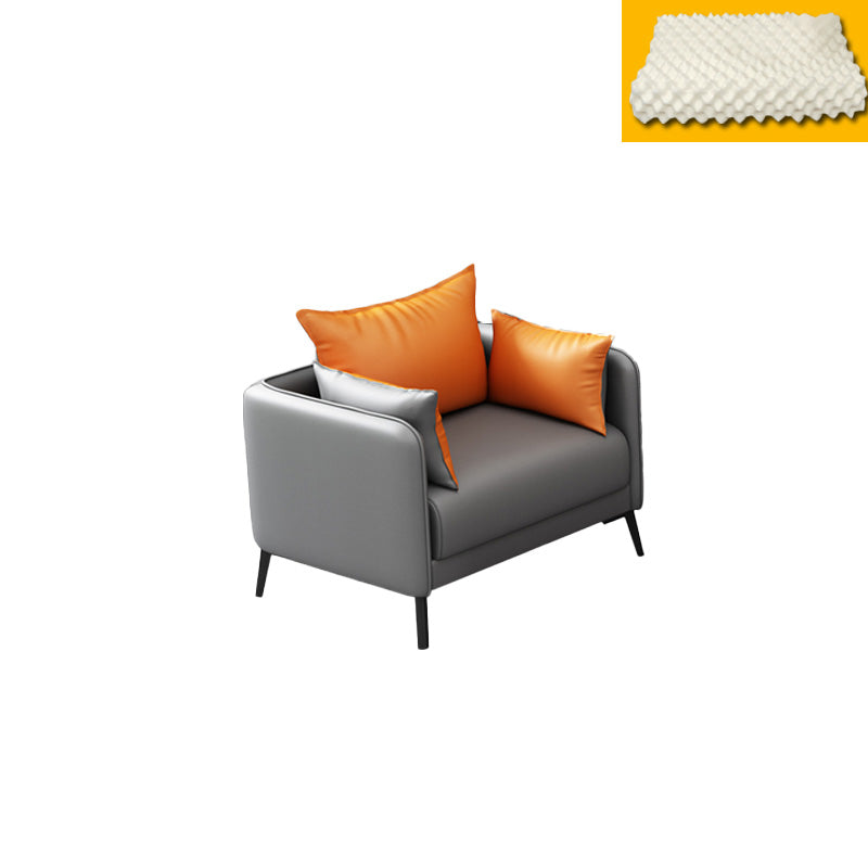 Contemporary Sofa Faux Leather Square Arm Sofa with Pillows for Apartment