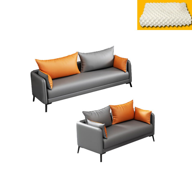 Contemporary Sofa Faux Leather Square Arm Sofa with Pillows for Apartment