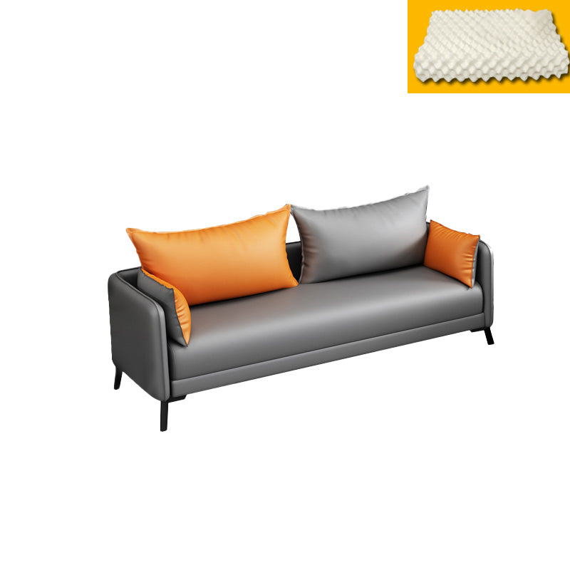 Contemporary Sofa Faux Leather Square Arm Sofa with Pillows for Apartment