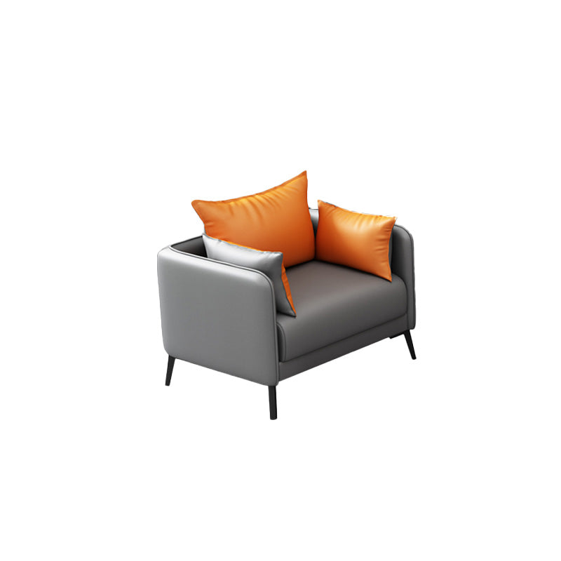 Contemporary Sofa Faux Leather Square Arm Sofa with Pillows for Apartment