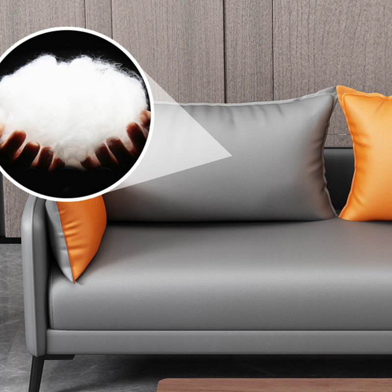 Contemporary Sofa Faux Leather Square Arm Sofa with Pillows for Apartment