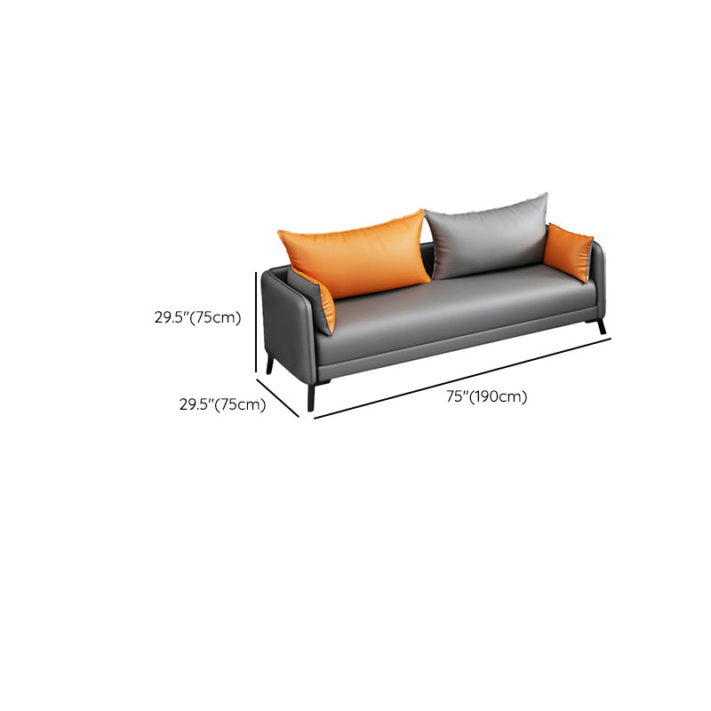 Contemporary Sofa Faux Leather Square Arm Sofa with Pillows for Apartment
