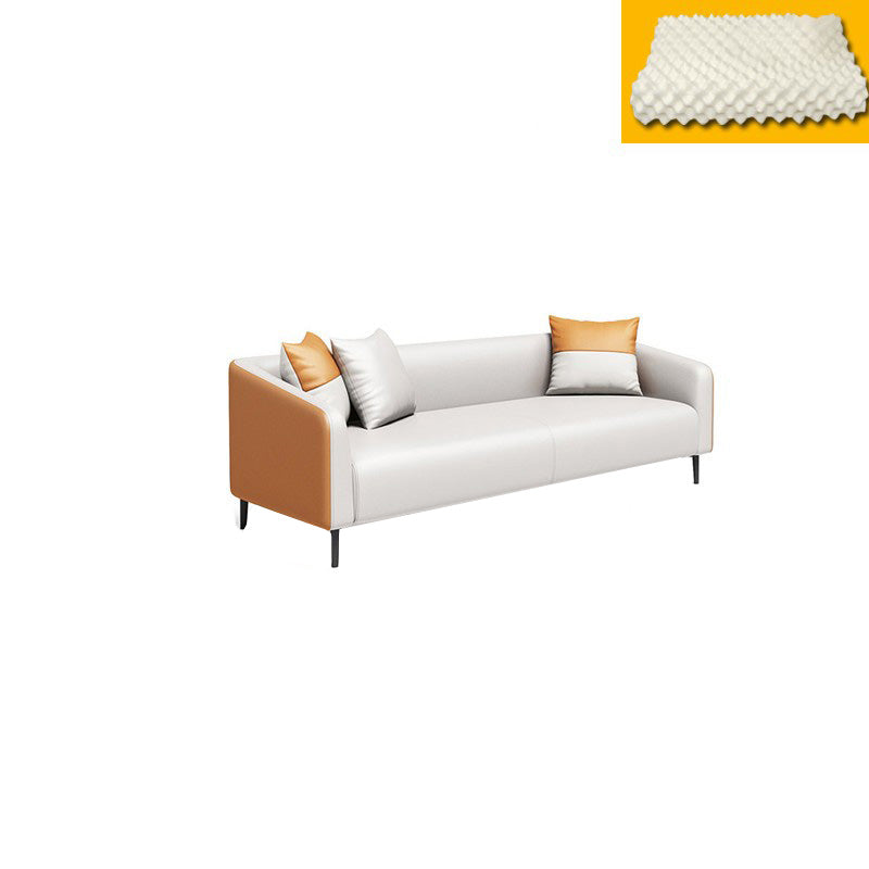 Contemporary Orange Sofa Faux Leather Tuxedo Arm Sofa with Pillows for Apartment