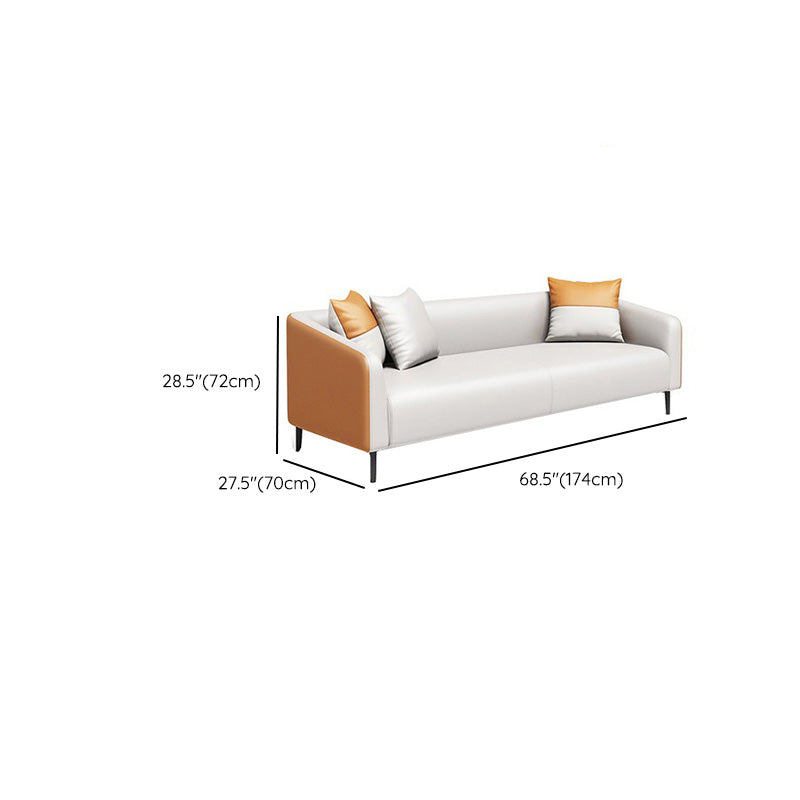 Contemporary Orange Sofa Faux Leather Tuxedo Arm Sofa with Pillows for Apartment