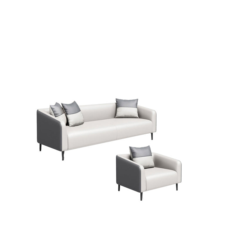 Gray Contemporary Sofa Faux Leather Tuxedo Arm Sofa with Pillows